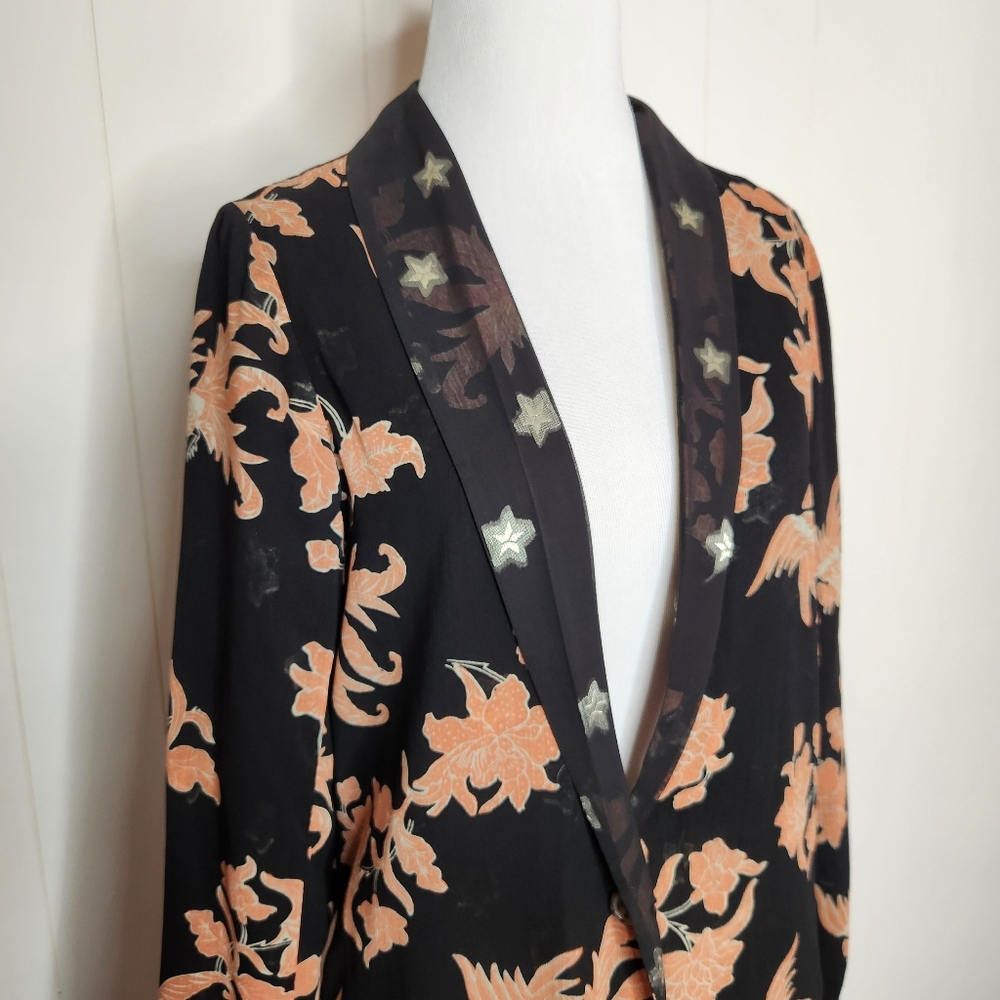 Scotch & Soda Fading Roads Lightweight Black Floral Print Duster Jacket Kimono - Picture 4 of 9